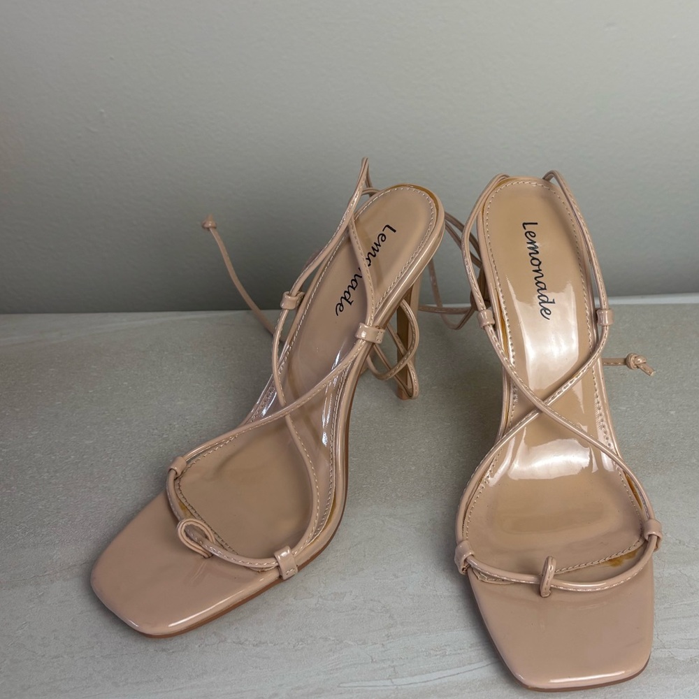 Lemonade Nude Lace up Heels 8 NEW